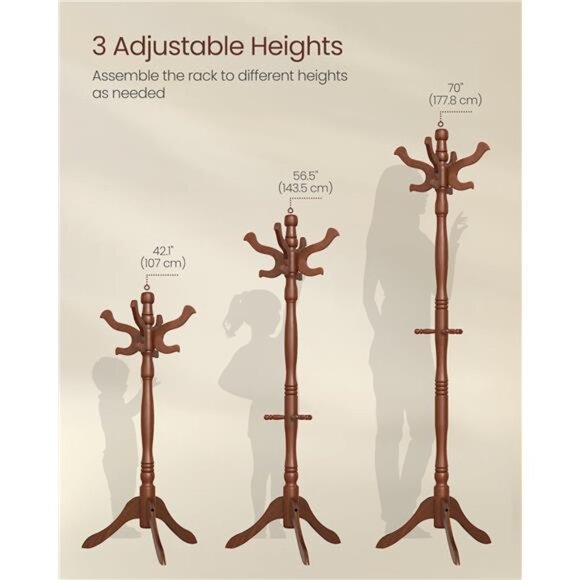 Coat Stand, Solid Wood Freestanding Coat Rack with 11 Hooks, Hall Tree - Picture 5 of 7